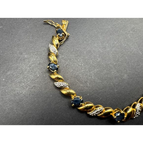 Ross Simons Sterling Silver 925 Gold Tone Sapphire & Diamond Tennis Bracelet 7" - Picture 3 of 10